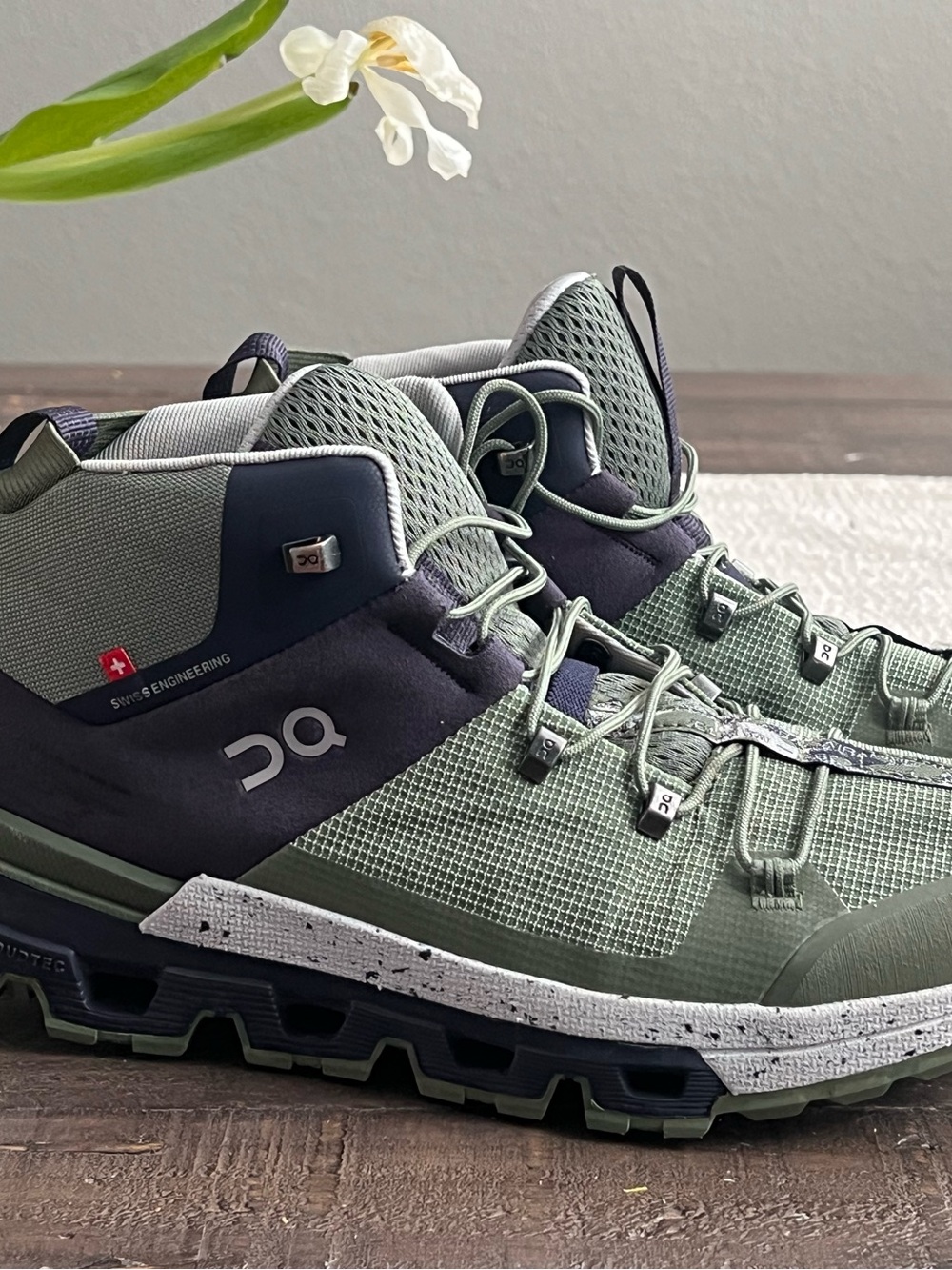 On CloudEclipse Women's Trail Sneakers in Olive Green and Black
